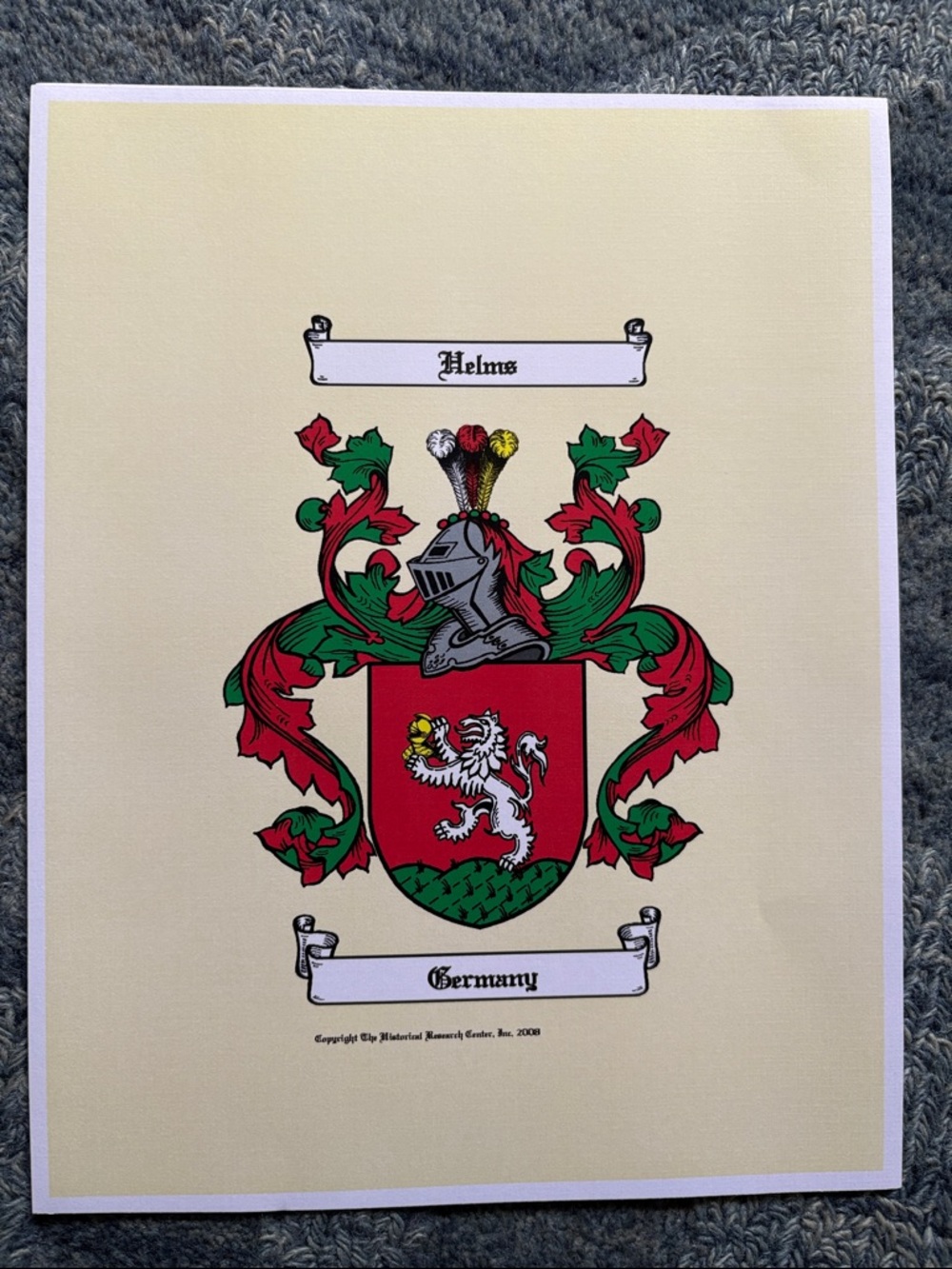 Helms Family Coat of Arms Print